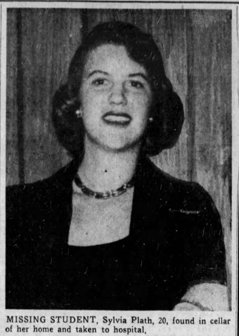 Recorte de prensa sobre el primer intento de suicidio de Sylvia Plath