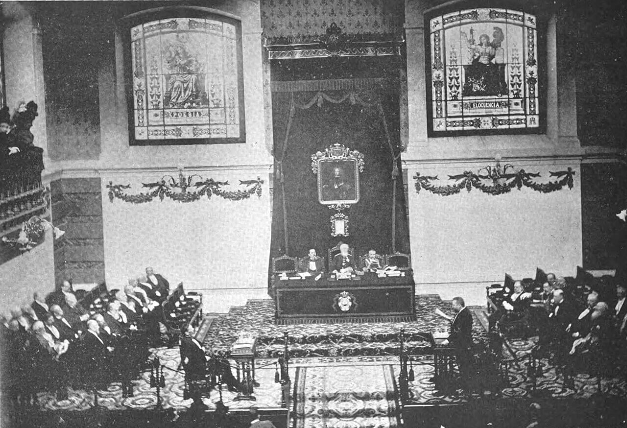 Galdós en la ceremonia de ingreso en la Real Academia Española