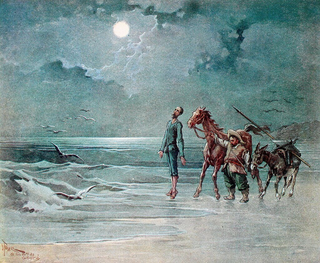 Don Quijote en la costa al final de su viaje