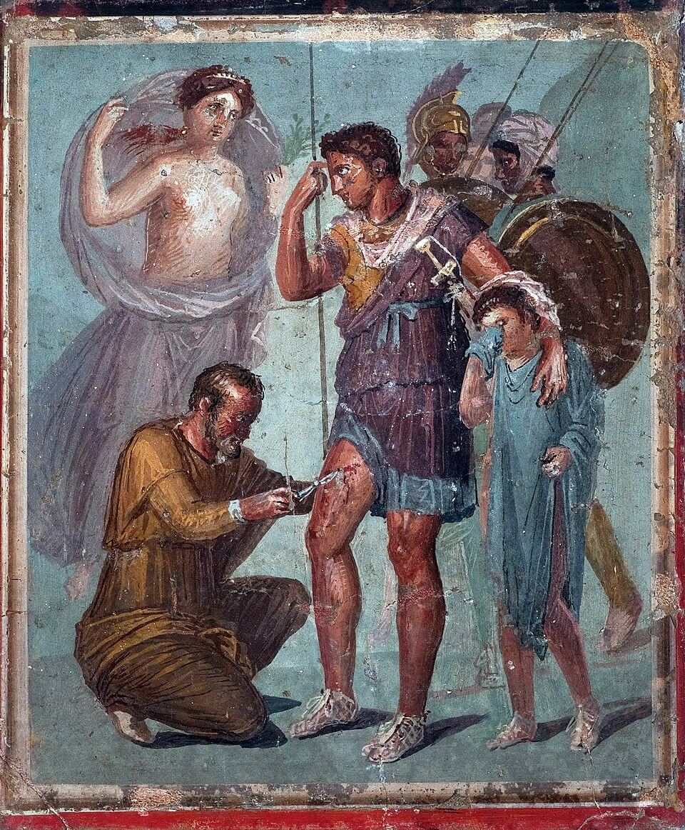 Eneas herido en una pintura de Pompeya