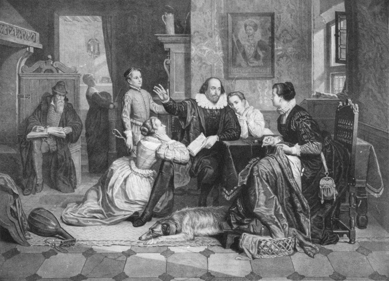 Grabado con una escande la familia de Shakespeare